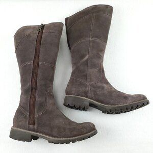 Timberland Suede Waterproof Tall Boot Womens 10 Brown Side Zip Knee High Winter